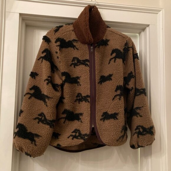 The Great. Pasture Fleece Jacket w horse print and brown collar, S (1), EUC - Picture 9 of 10